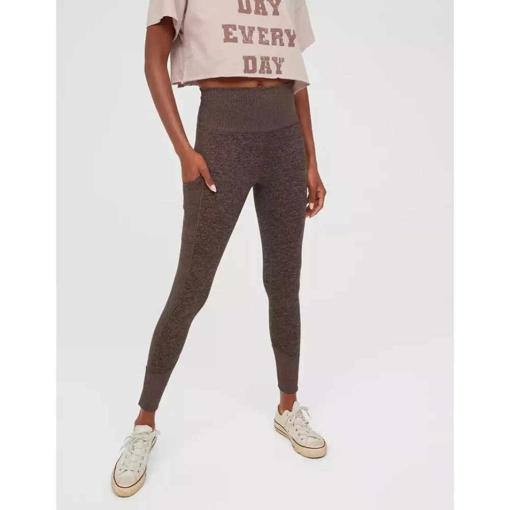 NWT OFFLINE By Aerie The Hugger Ribbed Pocket Legging Color Relic Size XS LONG